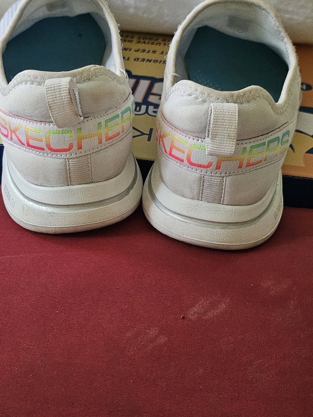 Skechers Go Walk Mesh Top Sneakers-  White w/ Neon Accents - Picture 3 of 6